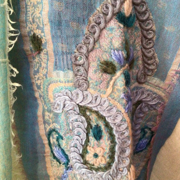 Handcrafted Shawl/Scarf, teal, boiled wool 68”x26” - Picture 5 of 10